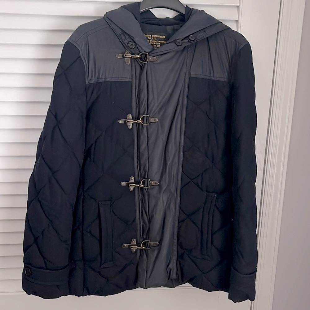 Allsaints Spitalfields Diamond Quilted Jacket Fireman Hook Closure